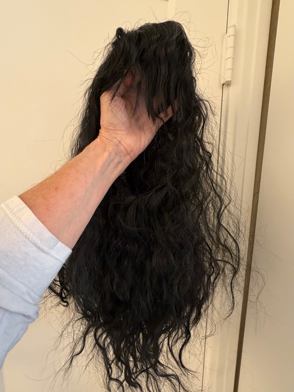 Long Black Wavy Curly Full Wig with Bangs Approx. 20 Inches